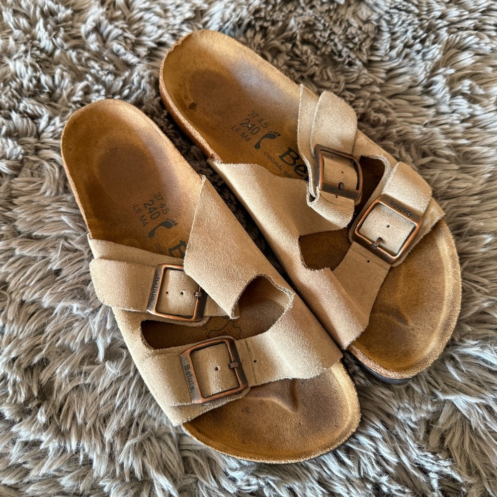 Betula by Birkenstock Women’s Tan Suede Two Strap Sandals Size 6 / EU 37